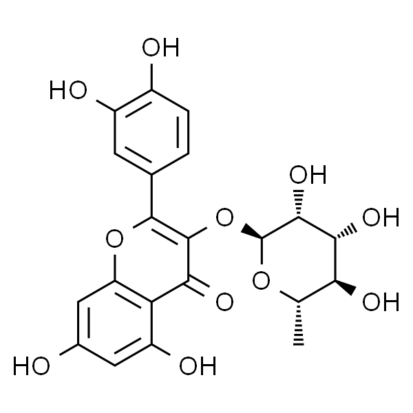 槲皮苷/榭黄甙/槲皮甙/栎素/橡皮苷/2-(3,4-二羟基苯基)-5,7-二羟基-3-(((2S,3R,4R,5R,6S)-3,4,5-三羟基-6-甲基四氢-2H-吡喃-2-基)氧基)-4H-苯并吡喃-4-酮/槲皮素-3-O-鼠李糖苷