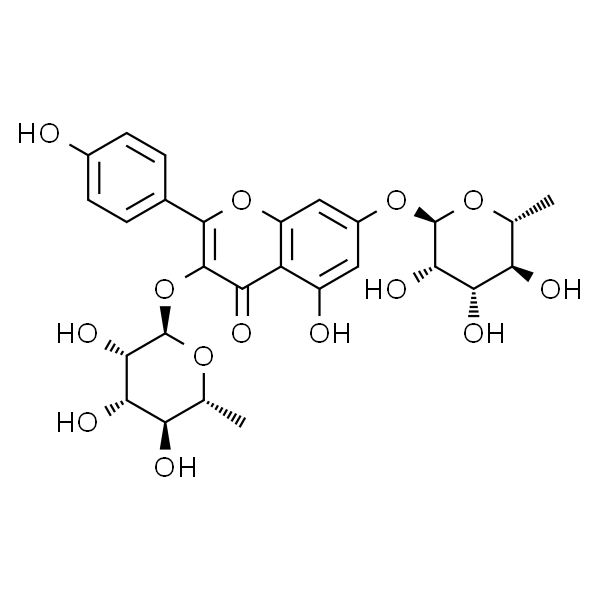 山奈苷/山奈酚-3,7-二鼠李糖苷/5-羟基-2-(4-羟基苯基)-3,7-双(((2S,3R,4R,5R,6S)-3,4,5-三羟基-6-甲基四氢-2H-吡喃-2-基)氧基)-4H-苯并吡喃-4-酮/山奈酚-3,7-O-α-L-二鼠李糖苷/山奈酚-3,7-O-L-二鼠李糖苷