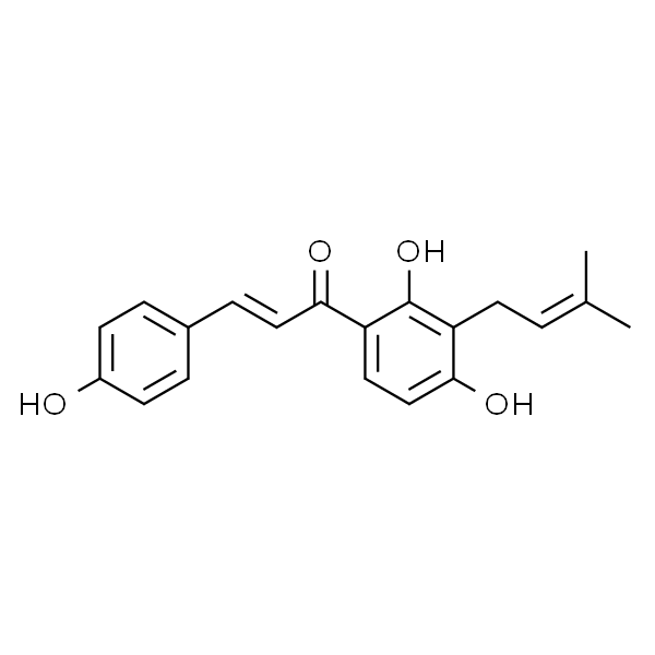 补骨脂乙素/异补骨脂酮/异补骨脂查耳酮/异补骨脂查尔酮/(E)-1-(2,4-二羟基-3-(3-甲基-2-丁烯-1-基)苯基)-3-(4-羟基苯基)丙-2-烯-1-酮/异巴查耳酮/异补骨脂乙素